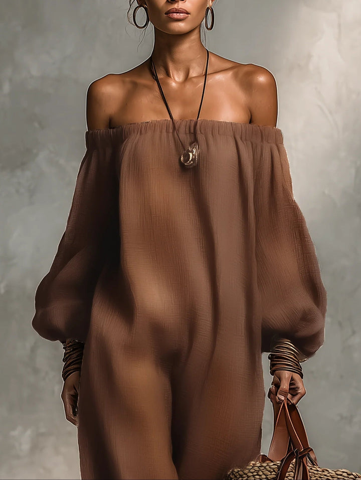 Fenna™ | Jumpsuit without shoulder straps with sleeves