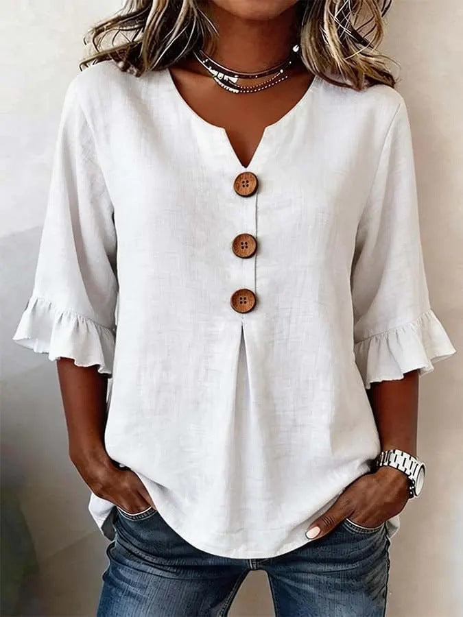 Women’s Button-Front Ruffle-Sleeve Blouse