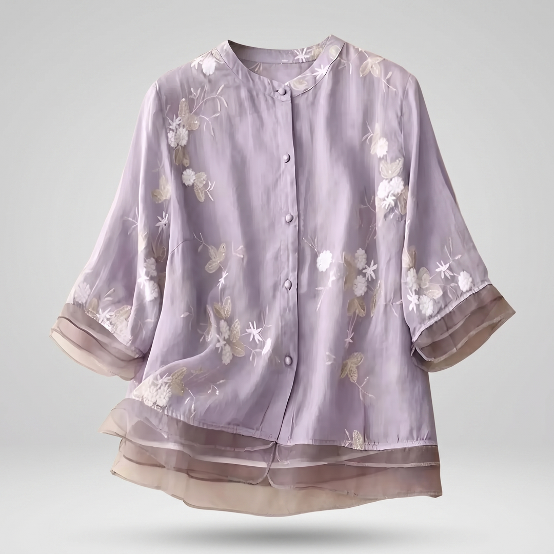 Women’s Floral-Embroidered Button-Up Blouse