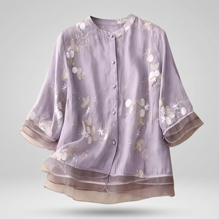 Women’s Floral-Embroidered Button-Up Blouse