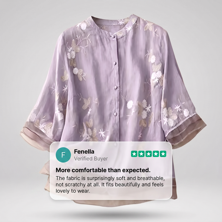 Women’s Floral-Embroidered Button-Up Blouse