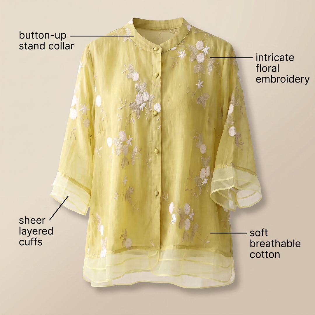 Women’s Floral-Embroidered Button-Up Blouse