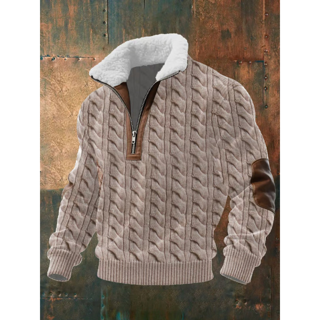 Men’s Fleece-Collar Cable-Knit Quarter-Zip Jumper
