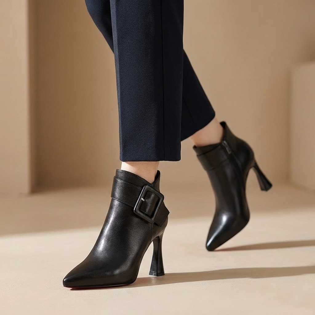 Women’s Buckle-Detail High-Heel Ankle Boots