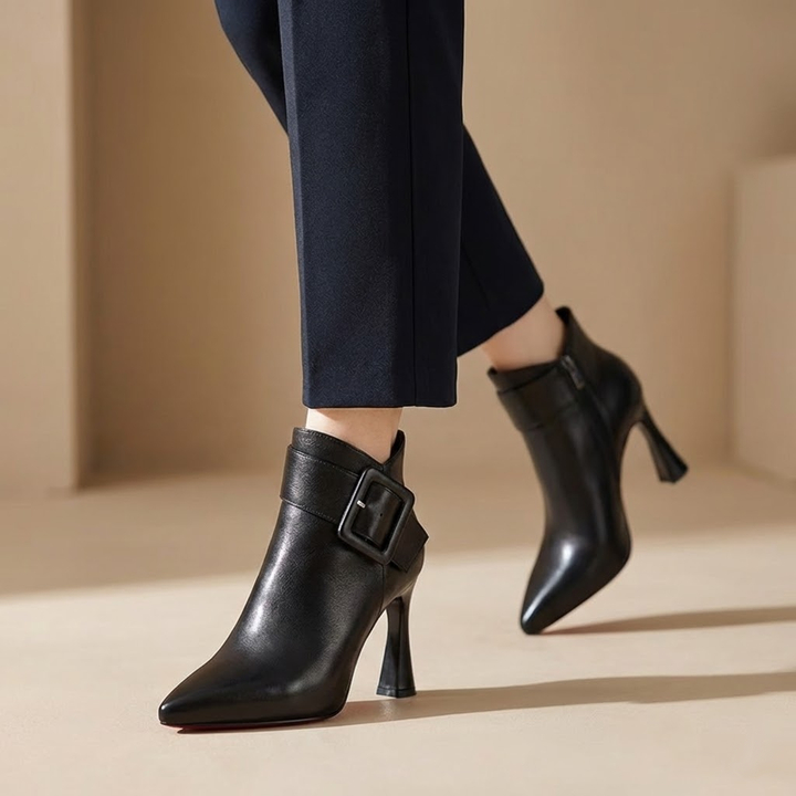 Women’s Buckle-Detail High-Heel Ankle Boots