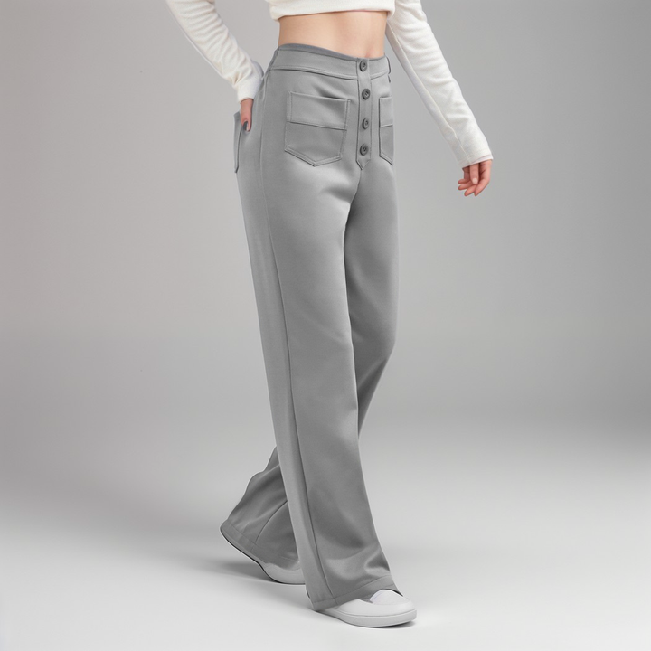 Women’s High-Waisted Button-Front Wide-Leg Trousers