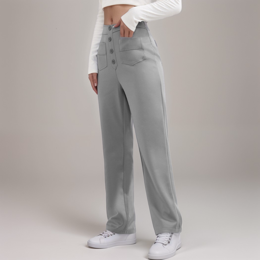 Women’s High-Waisted Button-Front Wide-Leg Trousers