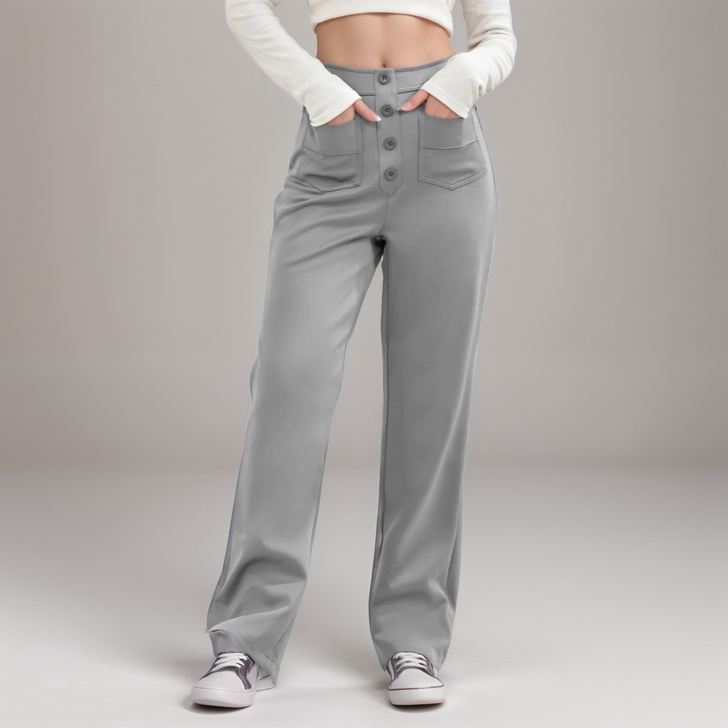 Women’s High-Waisted Button-Front Wide-Leg Trousers