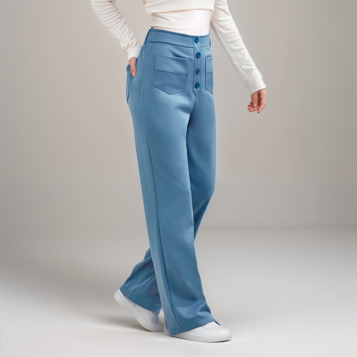 Women’s High-Waisted Button-Front Wide-Leg Trousers