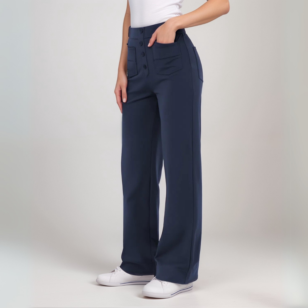 Women’s High-Waisted Button-Front Wide-Leg Trousers