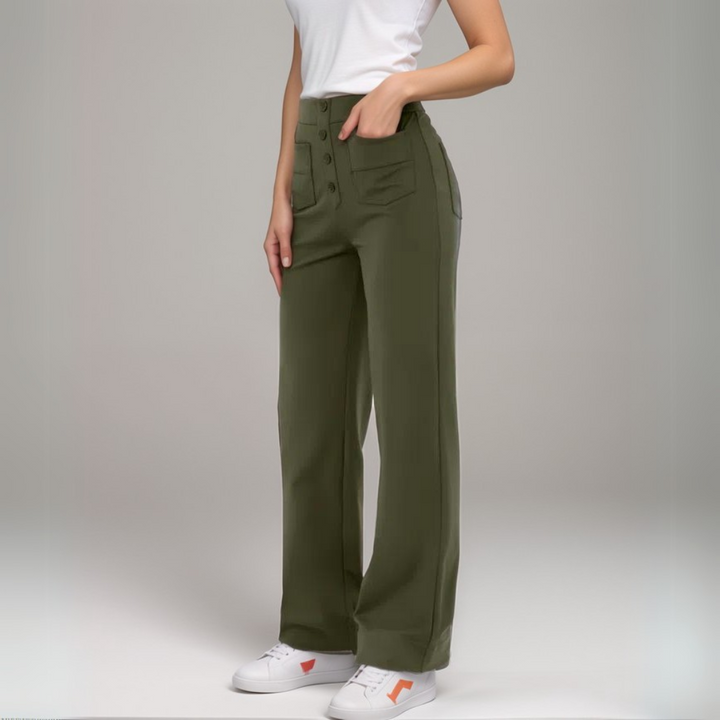 Women’s High-Waisted Button-Front Wide-Leg Trousers