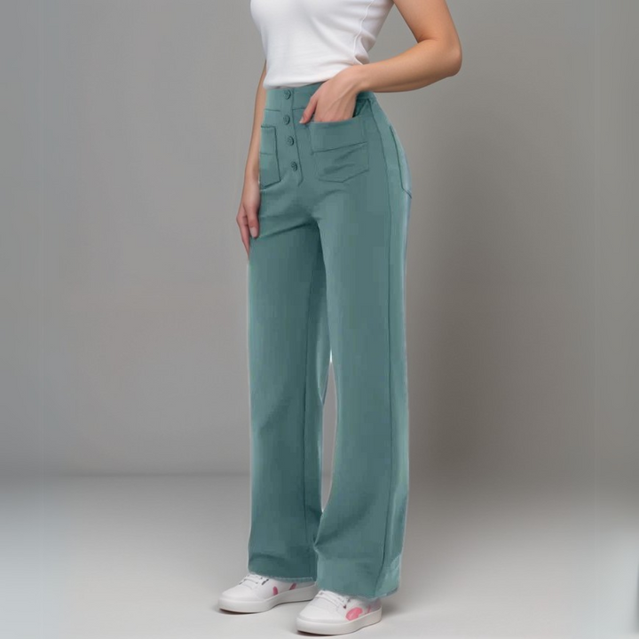 Women’s High-Waisted Button-Front Wide-Leg Trousers