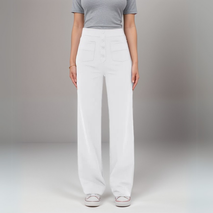 Women’s High-Waisted Button-Front Wide-Leg Trousers