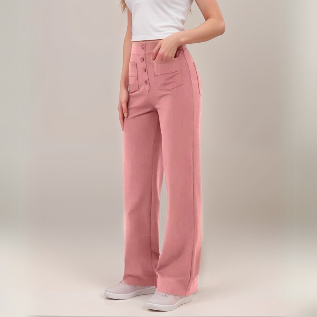 Women’s High-Waisted Button-Front Wide-Leg Trousers