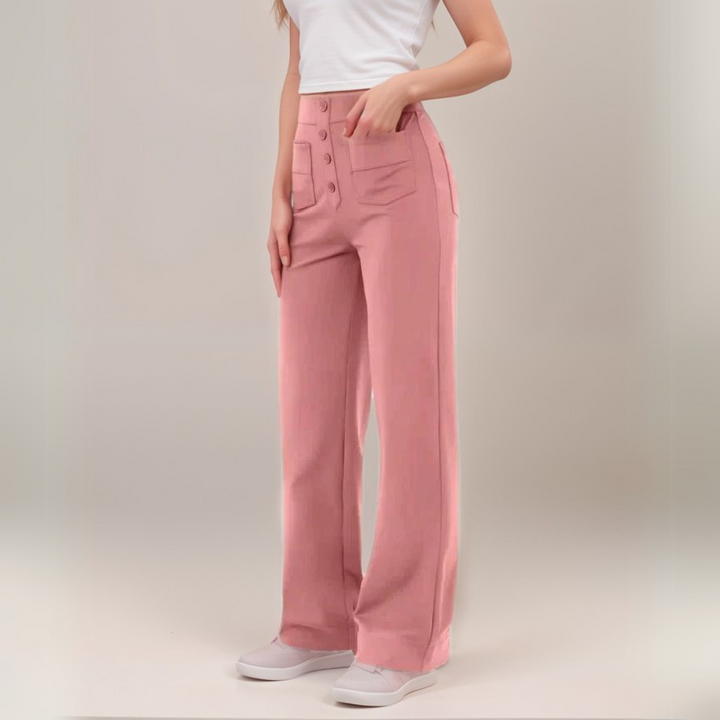Women’s High-Waisted Button-Front Wide-Leg Trousers