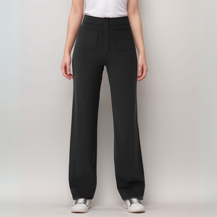 Women’s High-Waisted Button-Front Wide-Leg Trousers