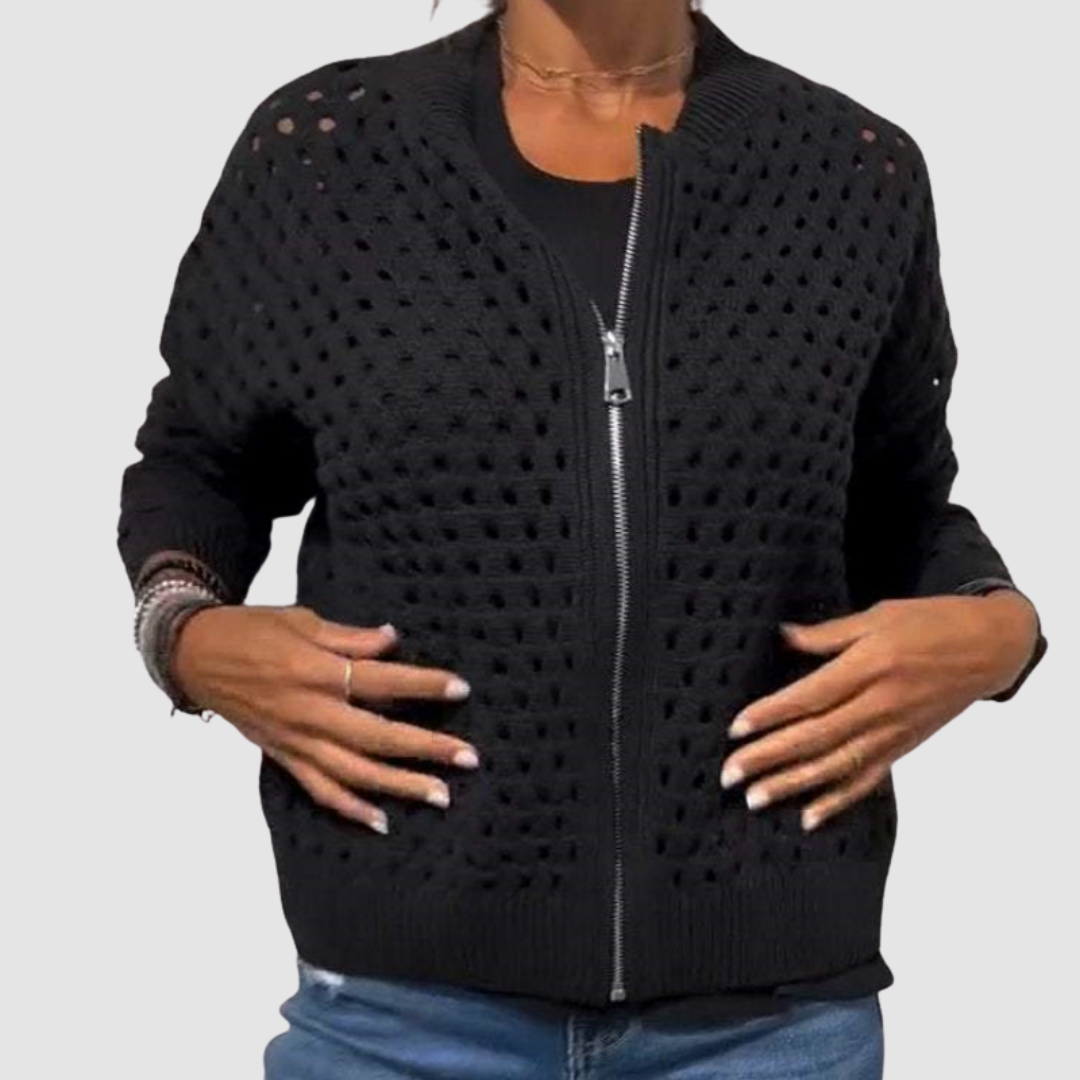 Women’s Open-Knit Zip-Up Cardigan