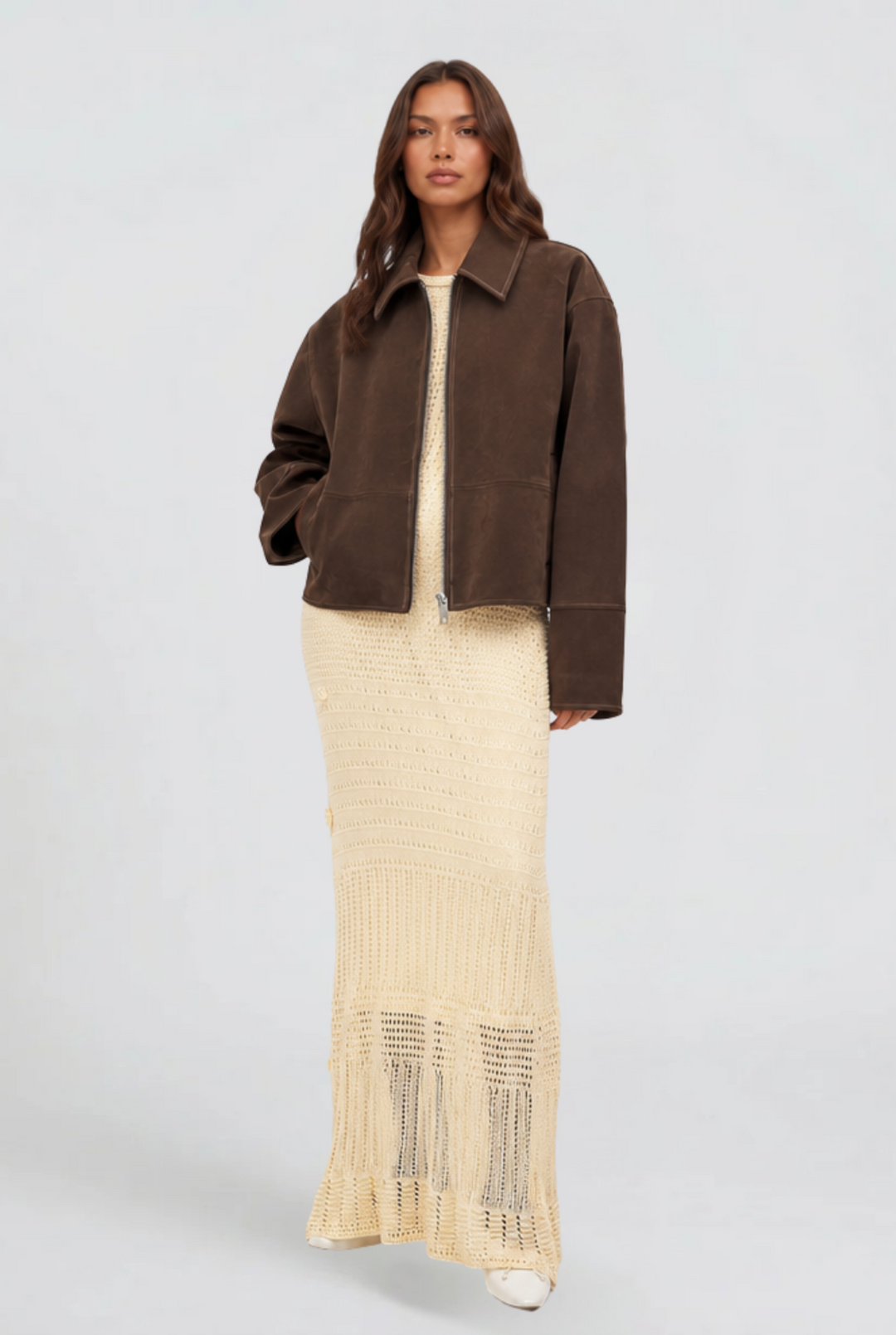 Womens Cropped Suede Zip Jacket