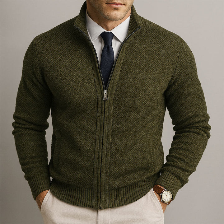Men’s Textured Full-Zip Knitted Cardigan
