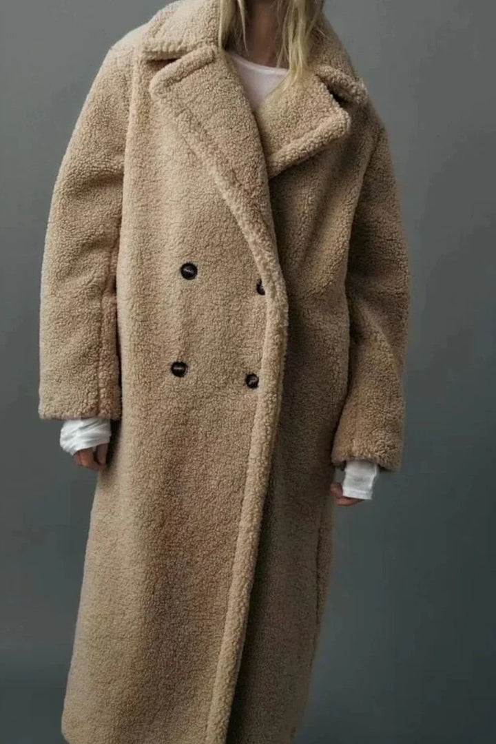 Women’s Longline Double-Breasted Teddy Coat