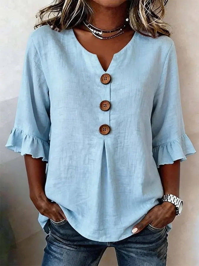 Women’s Button-Front Ruffle-Sleeve Blouse