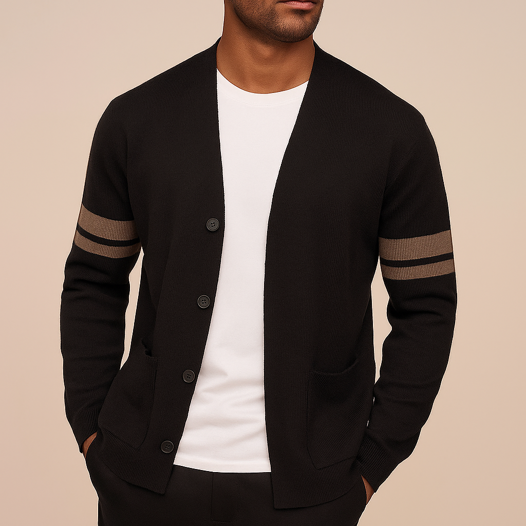 Men’s Striped-Sleeve Button-Up Cardigan