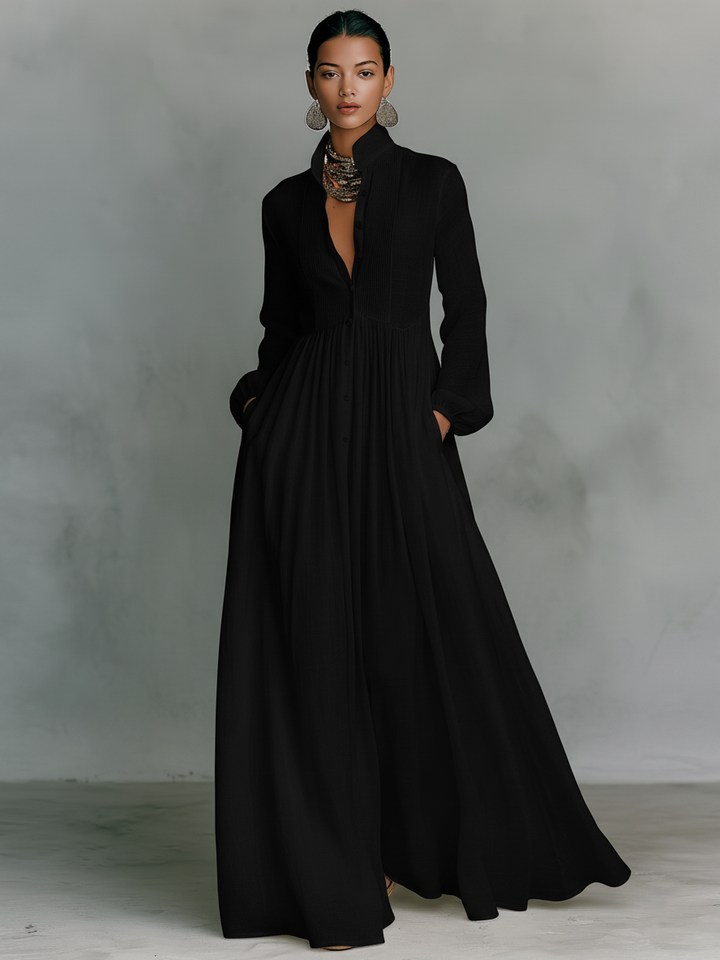 Sita | Maxi Dress with Patchwork, High Neck and Long Sleeves