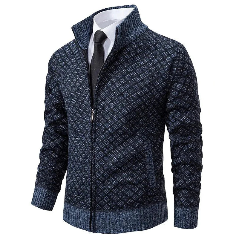 Men’s Textured Zip-Up Knitted Cardigan
