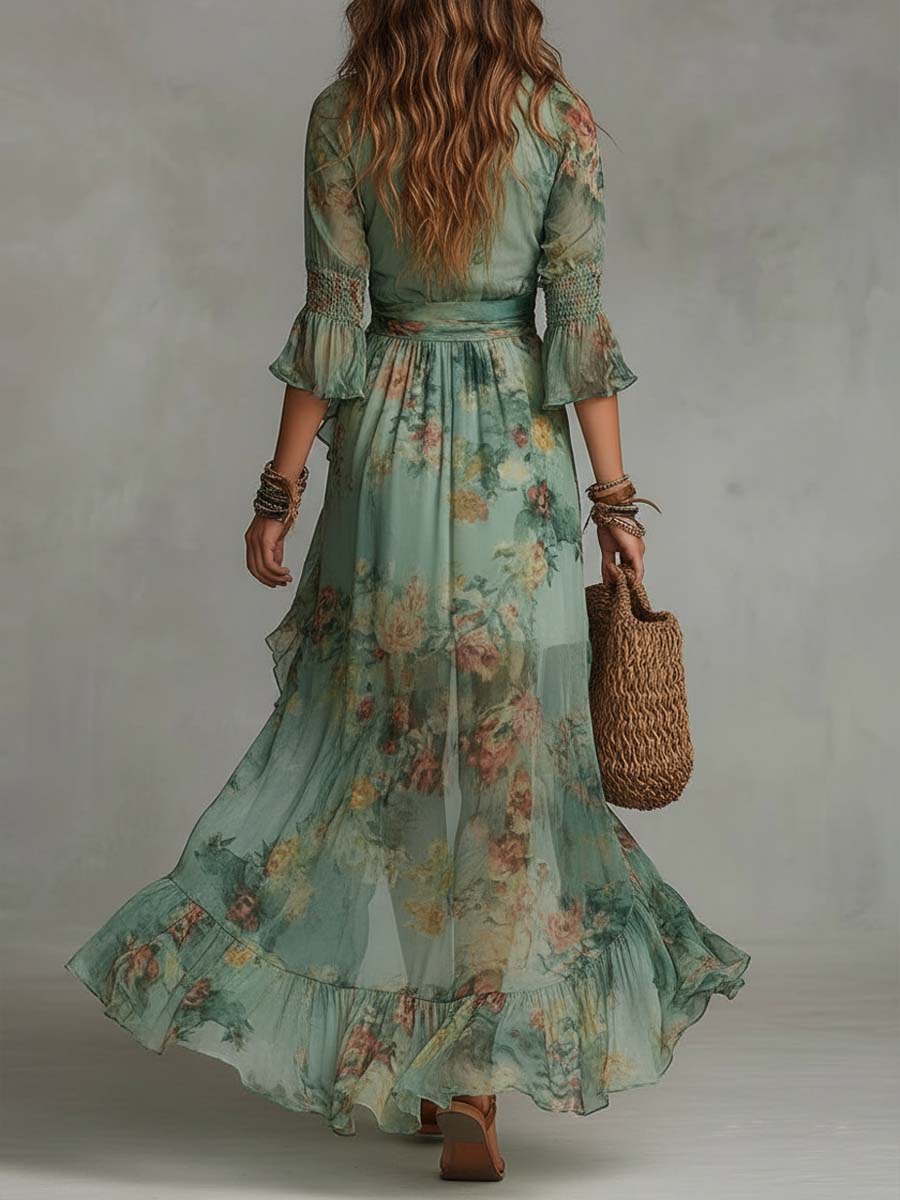 Aurora | Floral Maxi Dress with Romantic Asymmetrical Hem