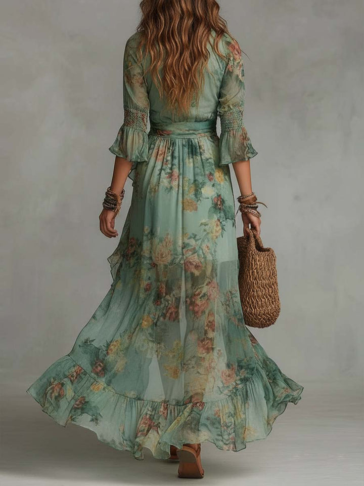 Aurora | Floral Maxi Dress with Romantic Asymmetrical Hem