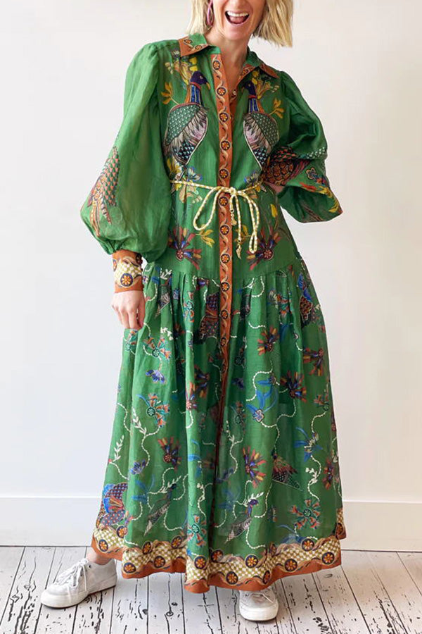 Lily - Heaven Bird Print Balloon Sleeve Dress