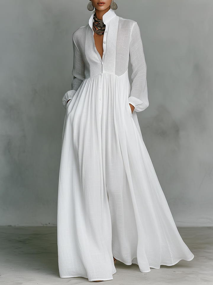 Sita | Maxi Dress with Patchwork, High Neck and Long Sleeves