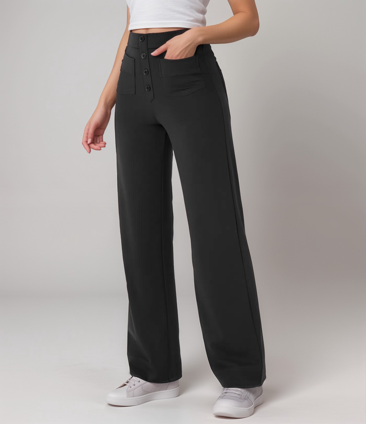Women’s High-Waisted Button-Front Wide-Leg Trousers