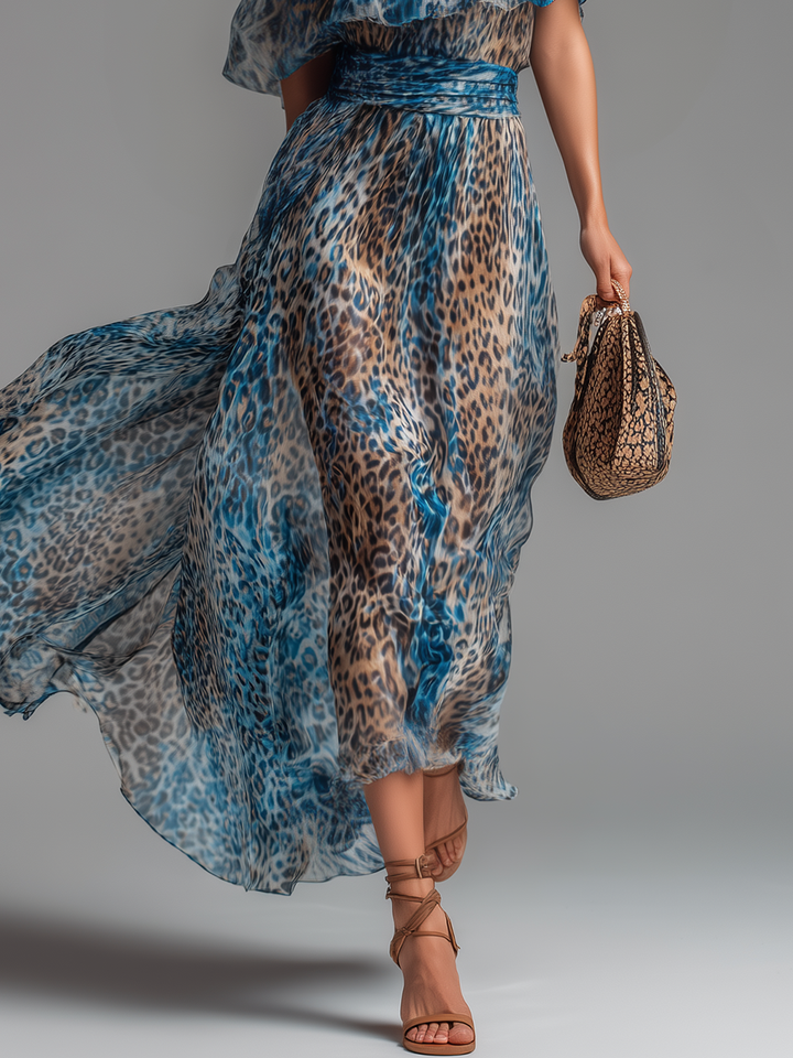 Selvaggia | Leopard Print Off-Shoulder Maxi Dress