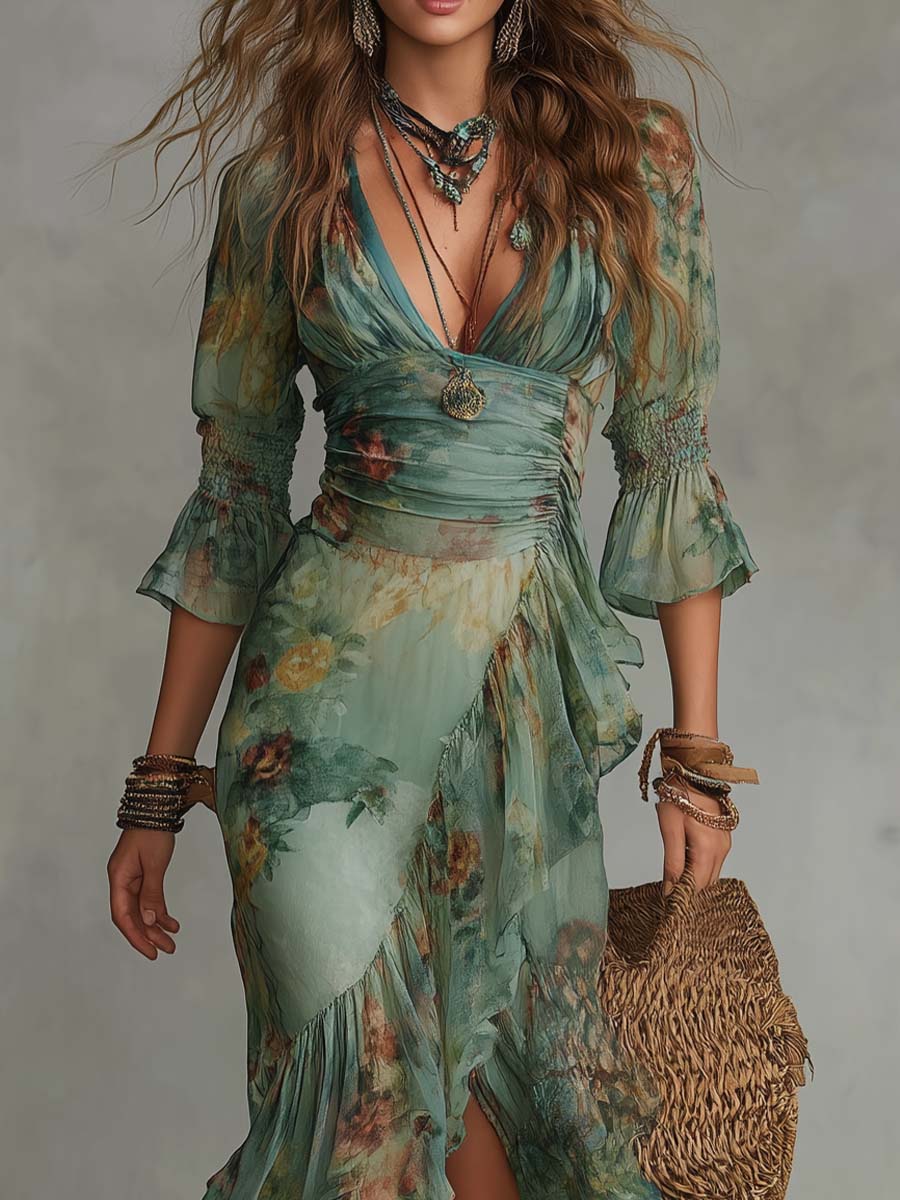 Aurora | Floral Maxi Dress with Romantic Asymmetrical Hem