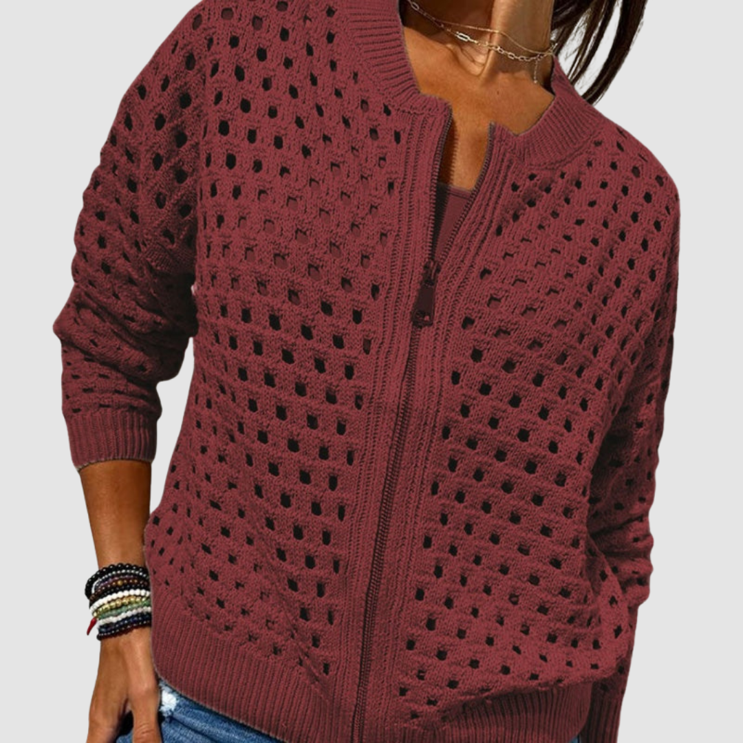 Women’s Open-Knit Zip-Up Cardigan