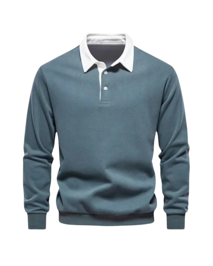 Men’s Long-Sleeve Polo Shirt with Contrast Collar
