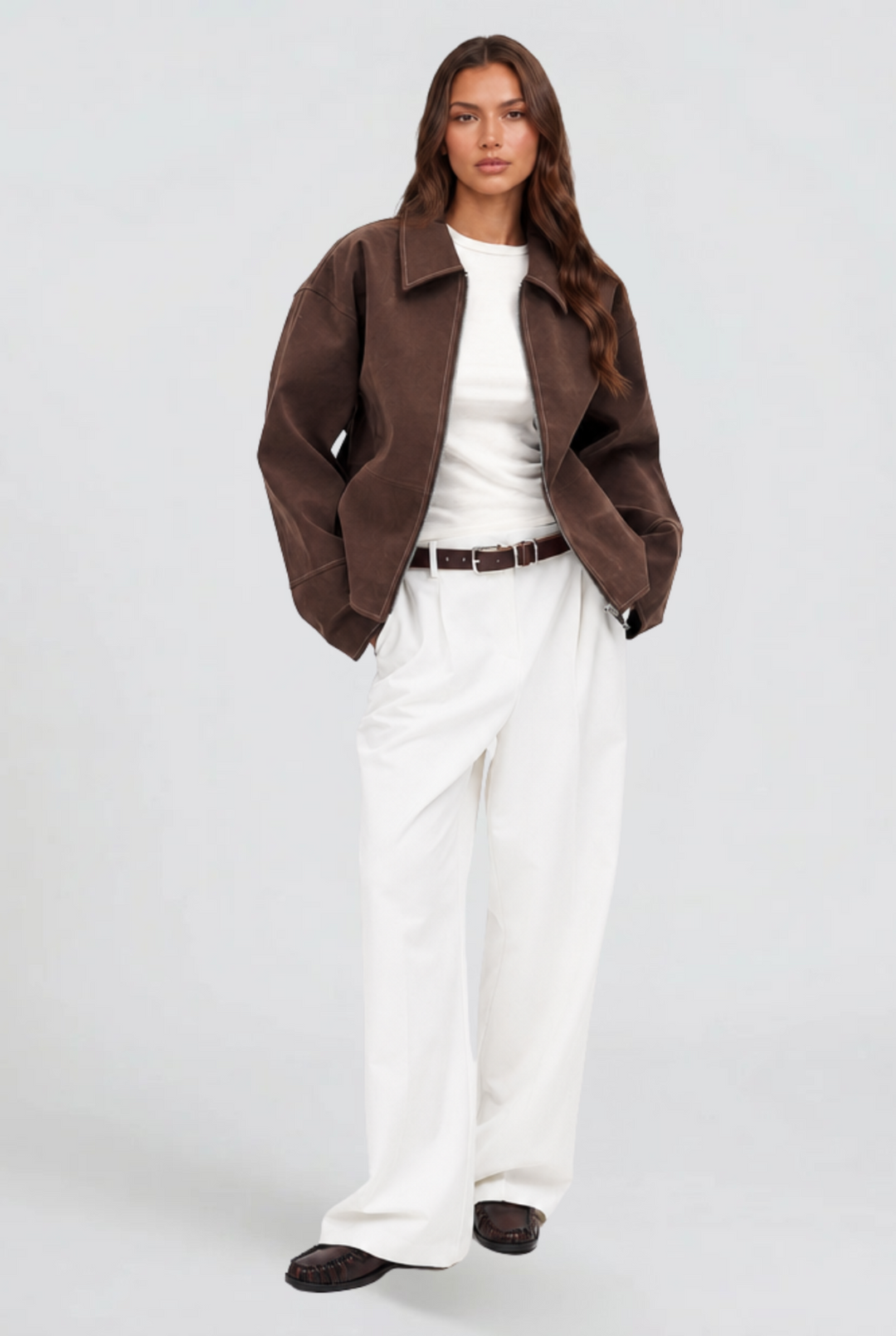 Womens Cropped Suede Zip Jacket
