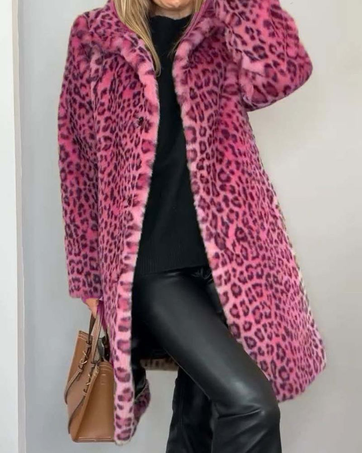 Women’s Longline Faux-Fur Leopard Print Coat
