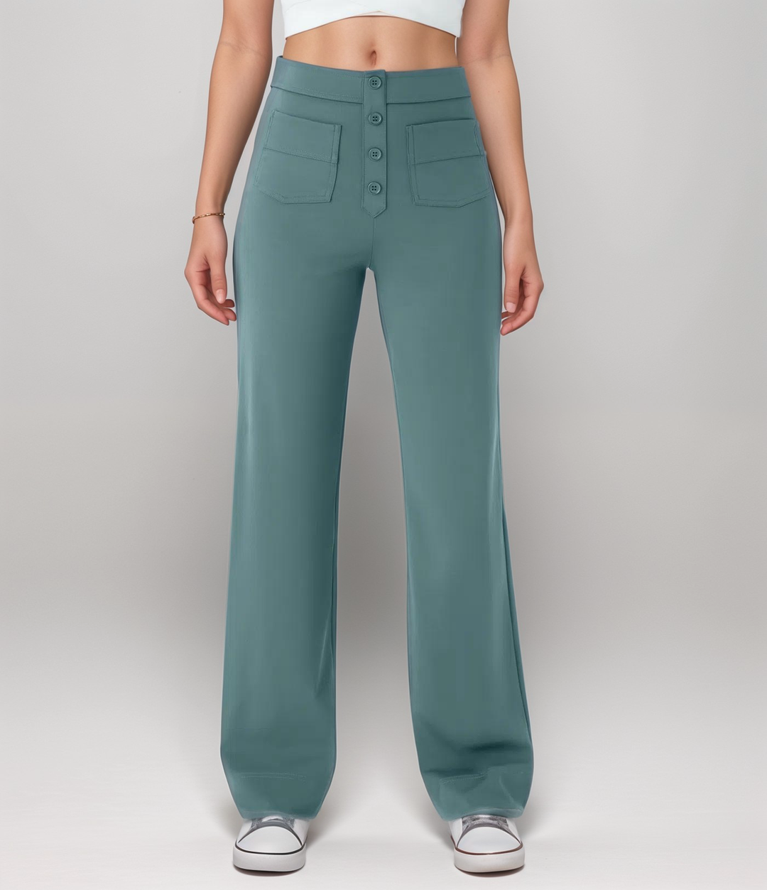 Women’s High-Waisted Button-Front Wide-Leg Trousers