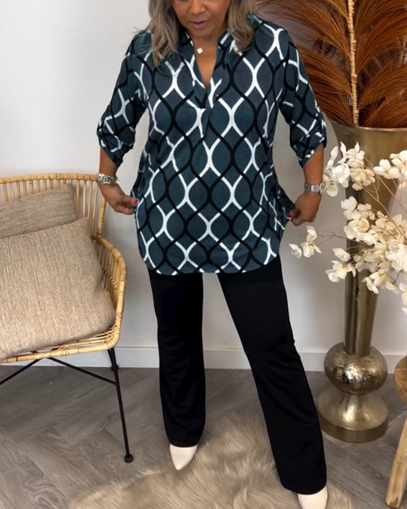 Women’s Geometric-Print V-Neck Blouse