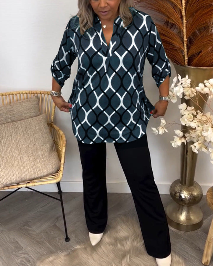 Women’s Geometric-Print V-Neck Blouse