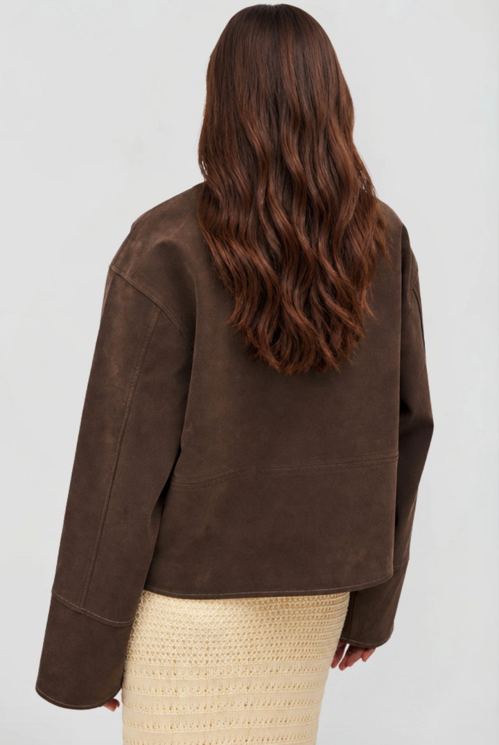 Womens Cropped Suede Zip Jacket
