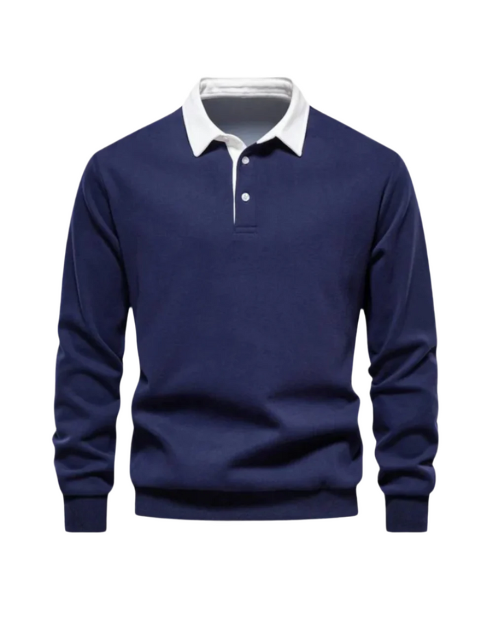 Men’s Long-Sleeve Polo Shirt with Contrast Collar