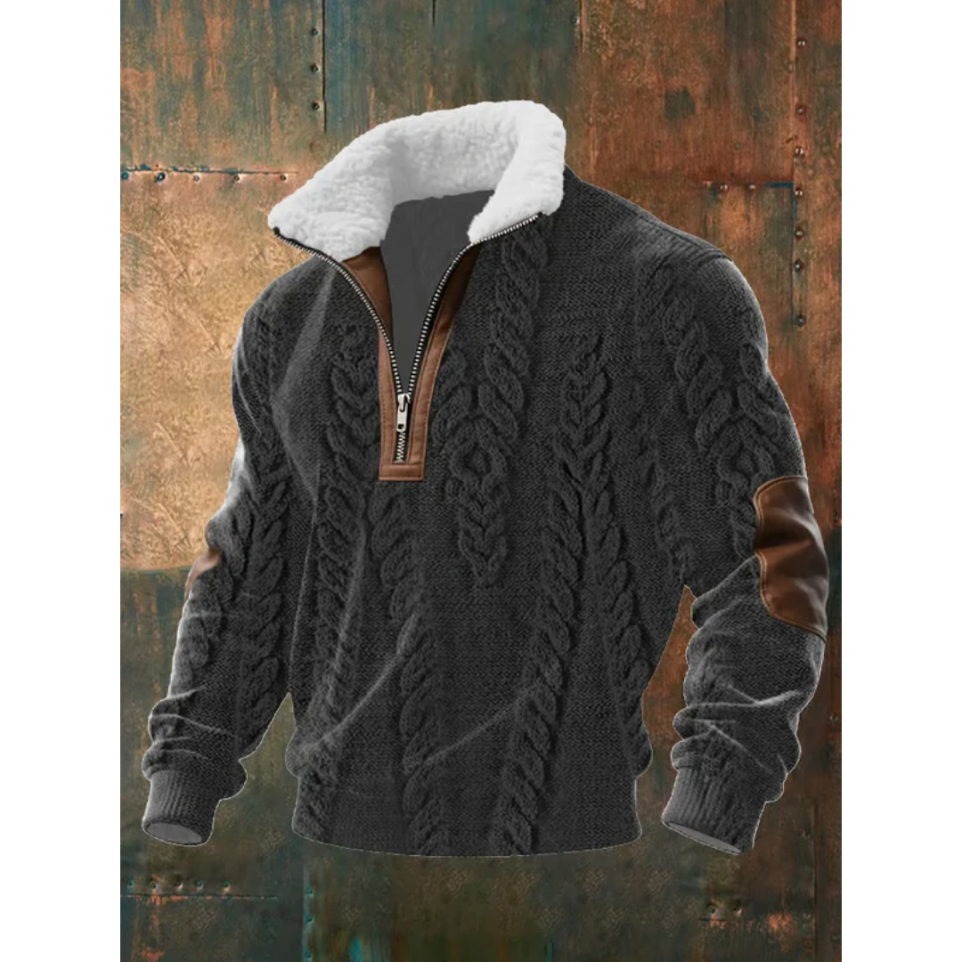 Men’s Fleece-Collar Cable-Knit Quarter-Zip Jumper