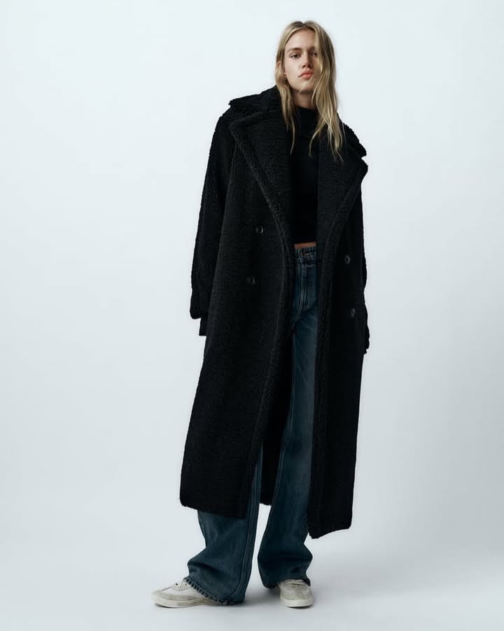 Women’s Longline Double-Breasted Teddy Coat