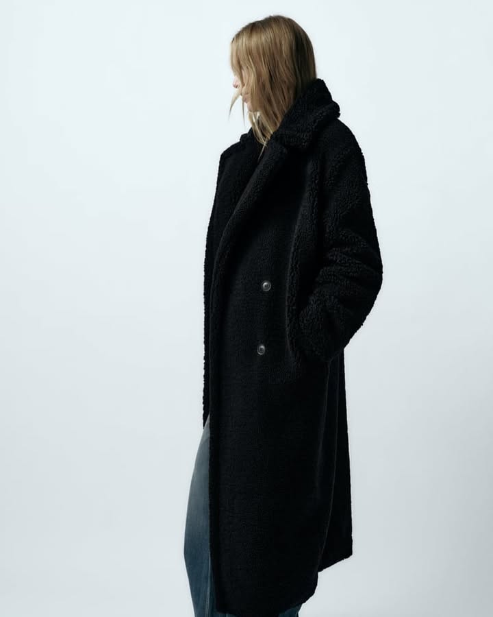 Women’s Longline Double-Breasted Teddy Coat