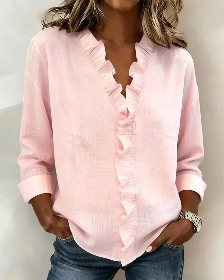 Women’s Ruffle-Front Long-Sleeve Blouse