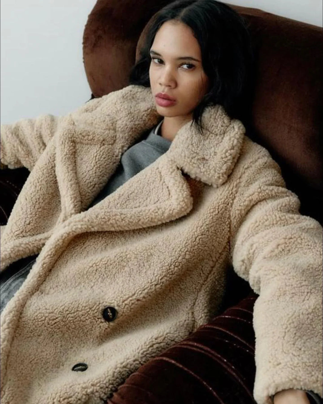 Women’s Longline Double-Breasted Teddy Coat