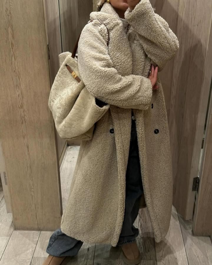 Women’s Longline Double-Breasted Teddy Coat